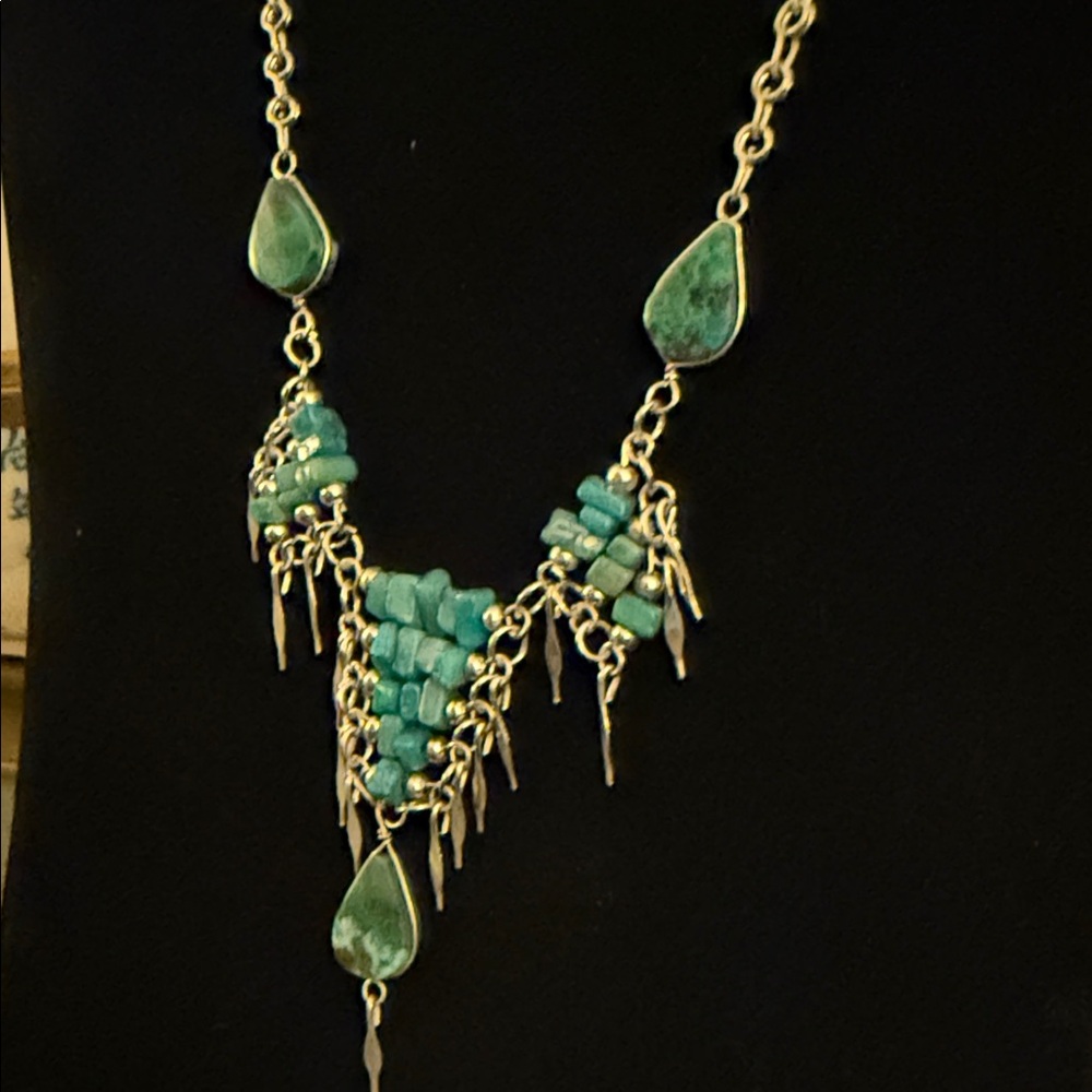 Elegant handmade in Peru, alpaca Silver and Green teal turquoise Necklace - Picture 5 of 5